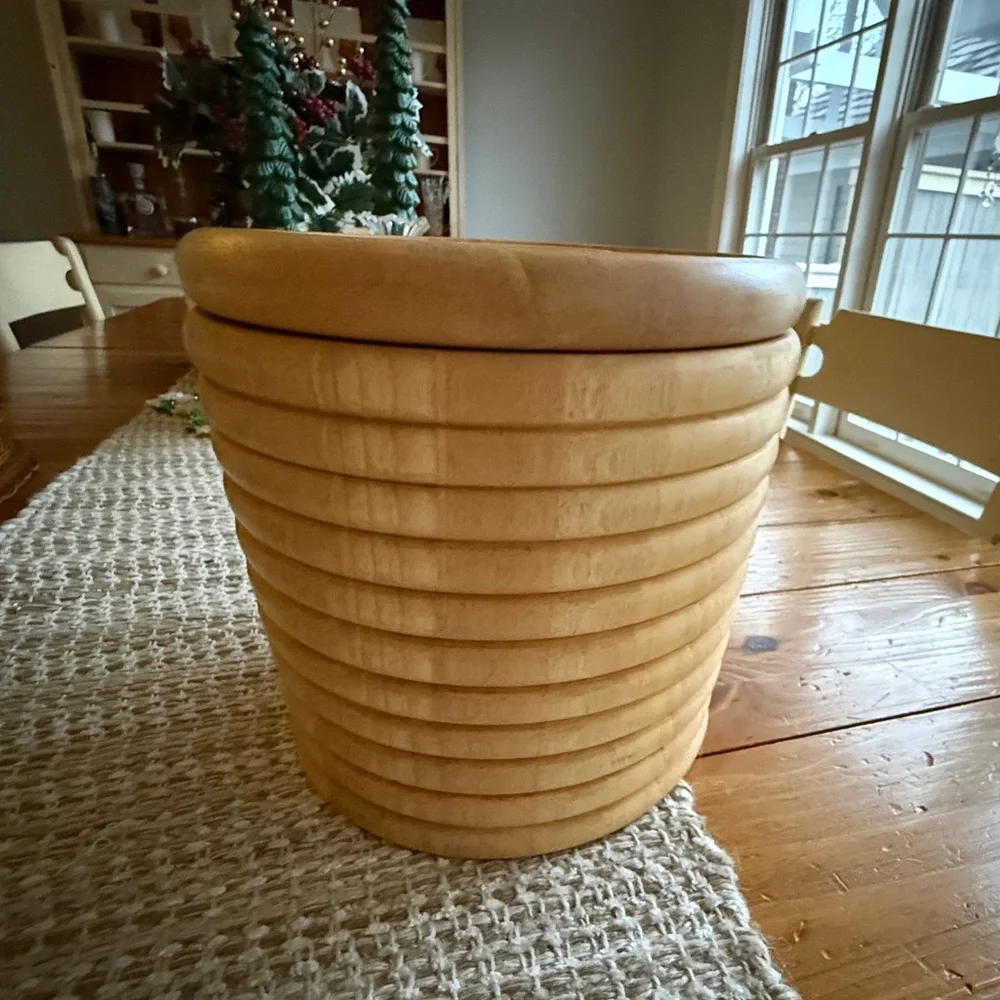 The Strata Group for Stafford Natural Wood Tone Beehive Ribbed Wooden Ice Bucket